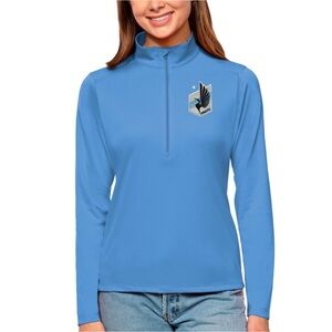 Women's Minnesota United FC Antigua Light Blue Tribute Quarter-Zip Pullover Top